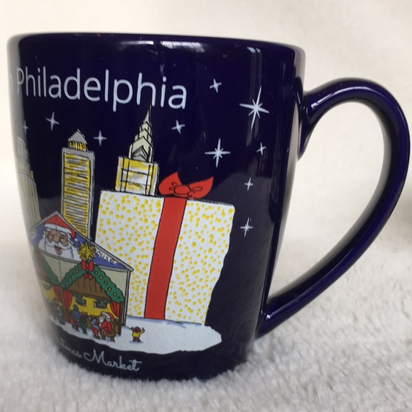 Set of 2 Navy Blue Christmas Village Philadelphia Gluehwein Mug Cup Night Market - Picture 8 of 14